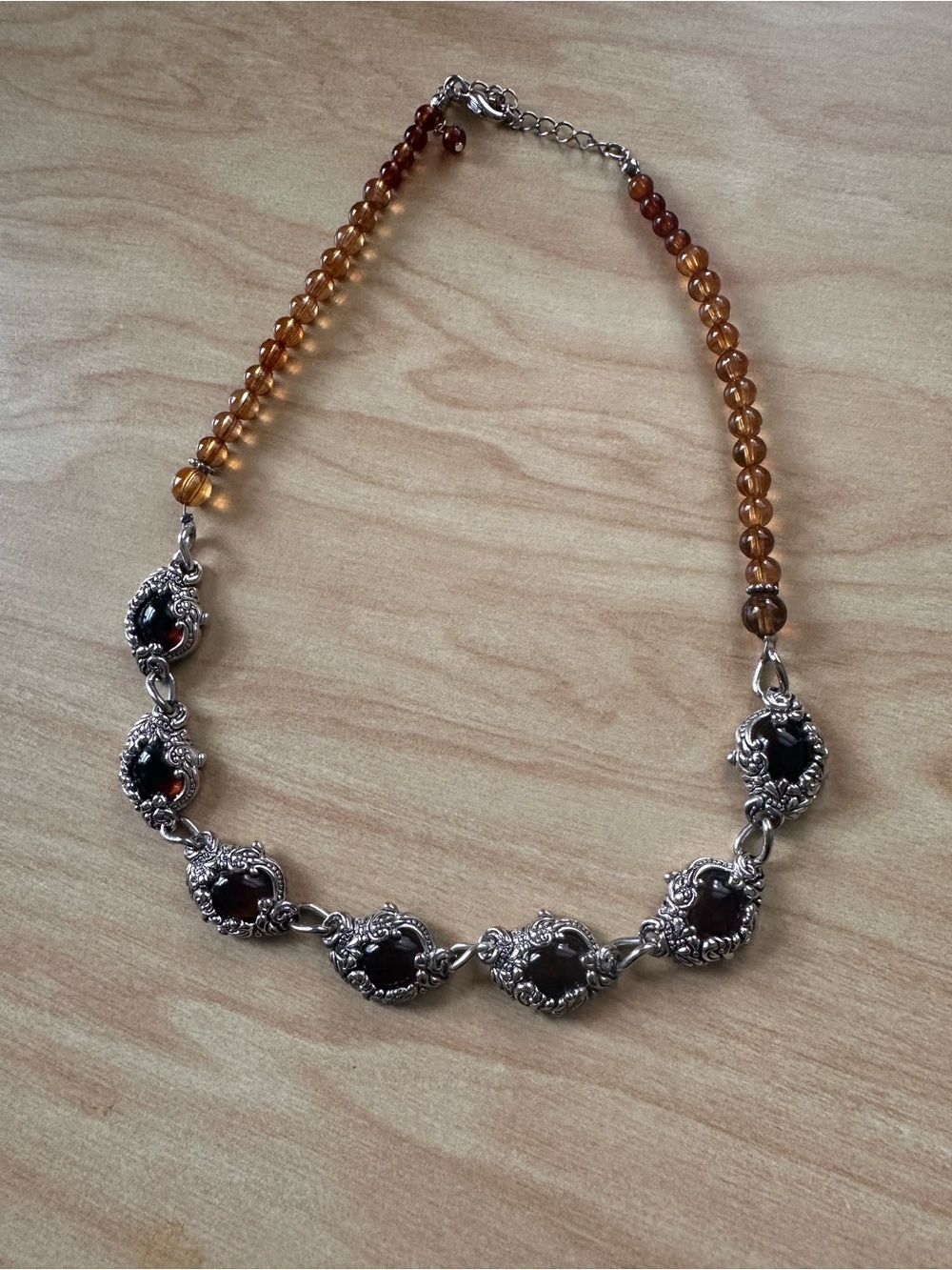 Amber-Tone stones with Silver Filigree Necklace